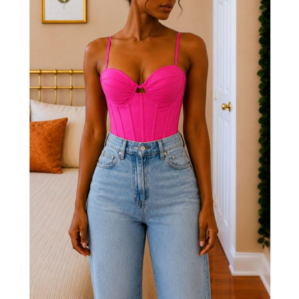 Say What? Womens Size L Pink Corset Bustier Top Y2K McBling Going Out